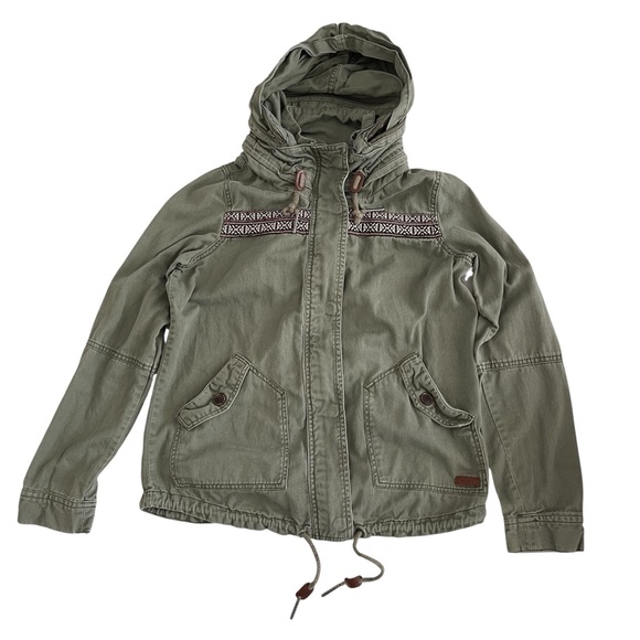 Roxy Utility Jacket Tribal Trim Boho Woben Trim Green size S - Picture 1 of 10